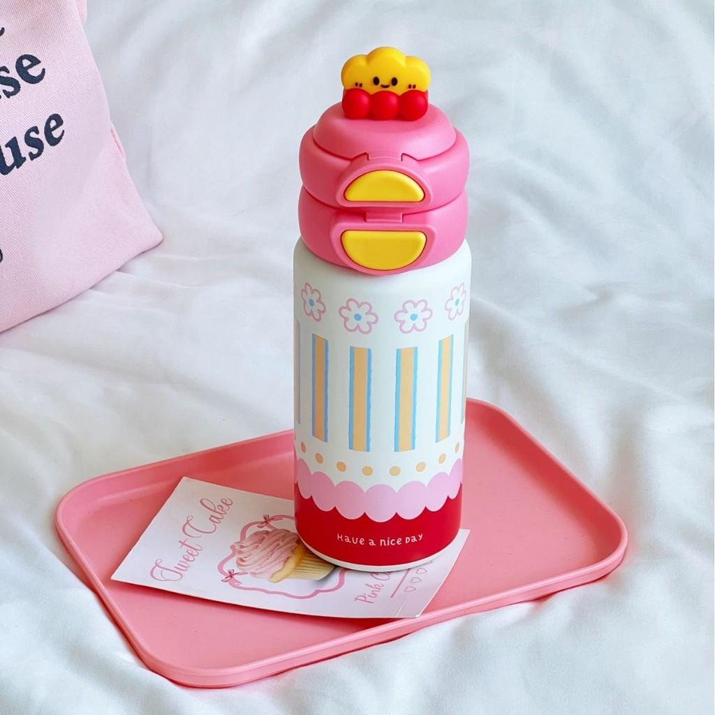 Cute Cartoon Kids Insulated Water Bottle With Double Drinking Straws For School And Travel