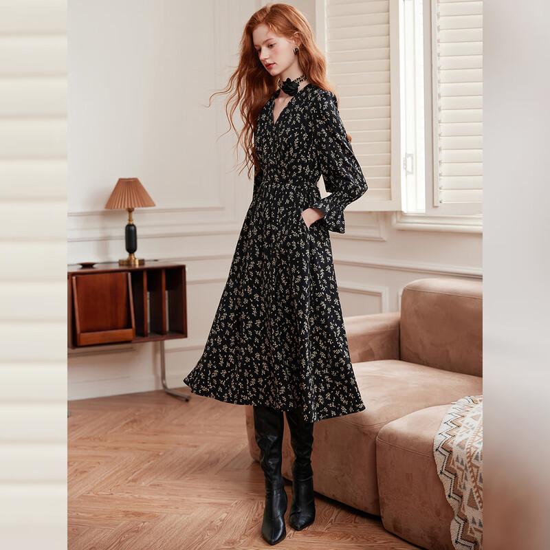 Bailuyu V-Neck Retro Floral A-Line Midi Dress