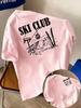 Ski Club Double Sided Graphic T Shirt Vintage Mountain Ski Print Outdoor Sport Unisex Loose Short Sleeve Tops