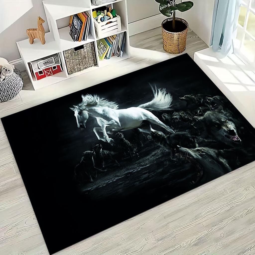 Traum Galopp Ross Pferd Mustang Cartoon Kunst Teppich Teppich für Schlafzimmer Wohnzimmer Sofa Haus Fußmatte Dekor, Kinder Rutschfeste Bodenmatte