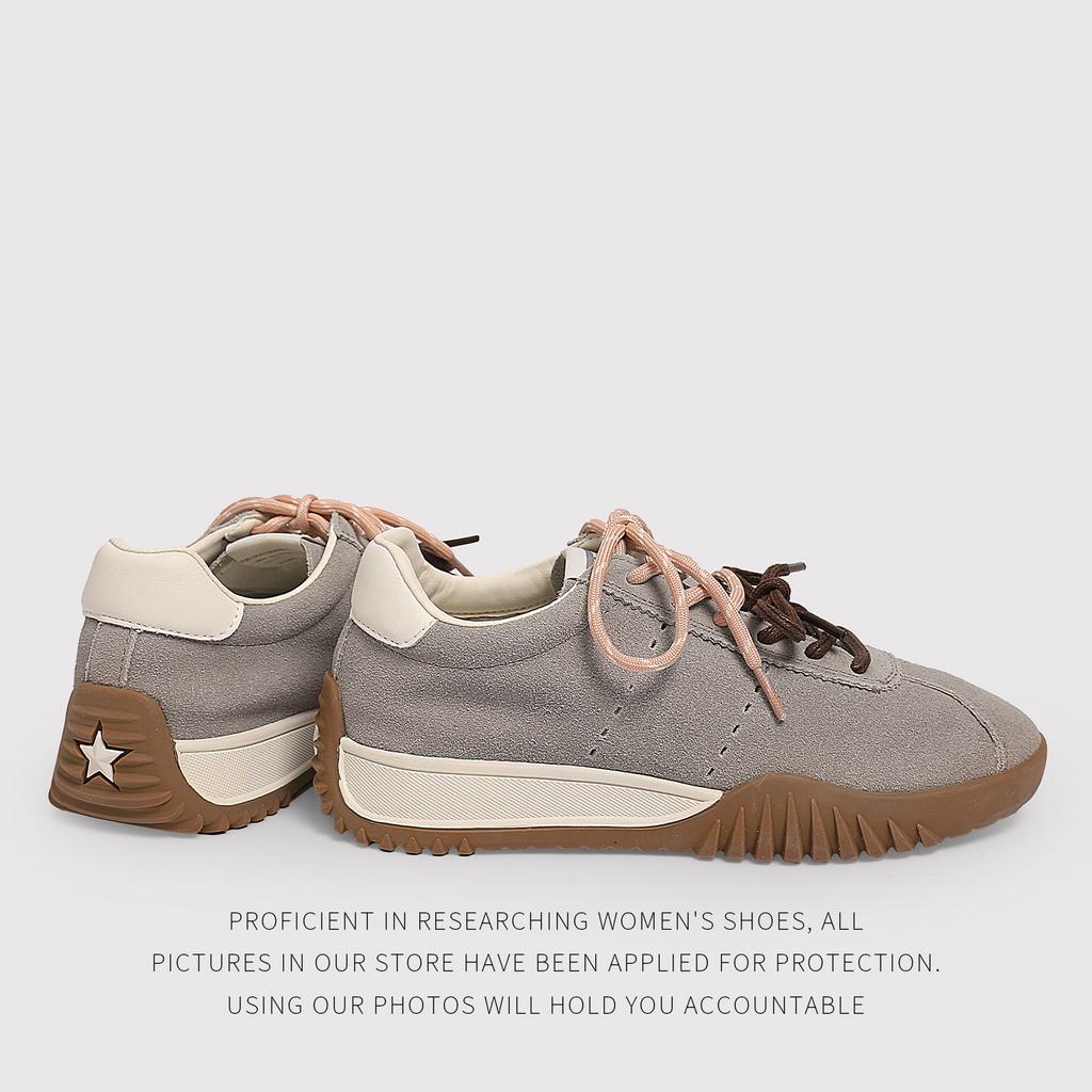 Top Version Niche Cow Anti-Velvet German Training Shoes Women'S Leather Lace-Up Casual Sports Shoes Comfortable Flat-Bottomed Forrest Gump Shoe