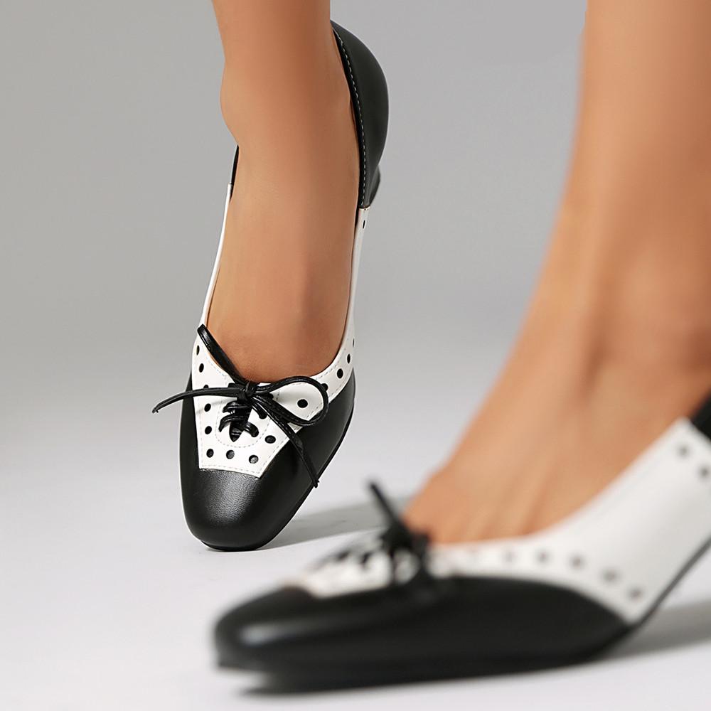 Fashion Spring New Design Sweet Women Pumps Square Toe Block Heels Bowknot Mixed Color Plus Size 35-43 Black Party Lady Shoes
