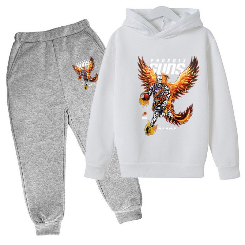 Autumn Winter Phoenix Suns "Rally the Valley" Flame Printed Hoodies Sweatpants Set Fashionable Casual Warm Sports Long Sleeved Pants Men's Sport Wear