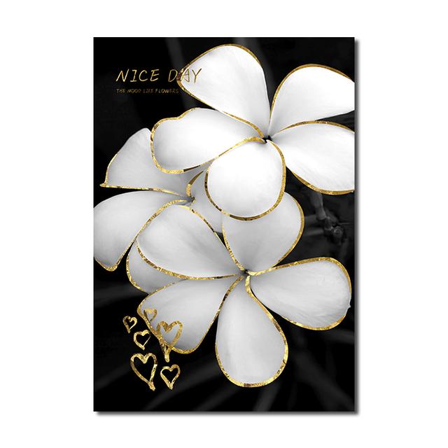 Luxury Plants White Flowers Wall Art Painting Picture Golden Art Canvas Poster Prints Nordic Flowers Art for Living Room Decor