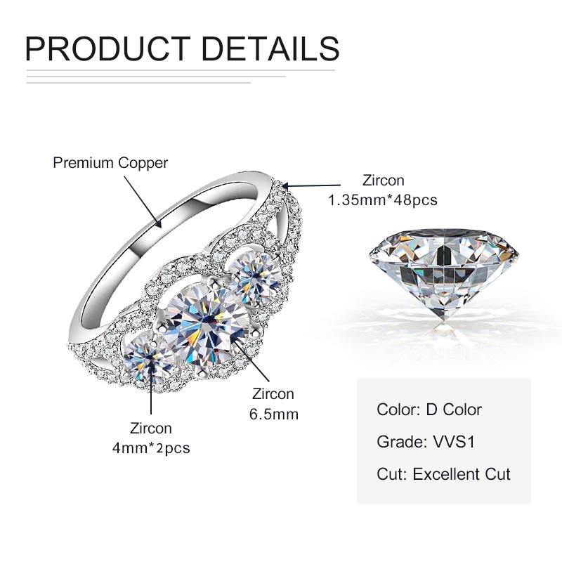 Rrjzz Brilliant 1CT Moissanite Zirconia Women s Engagement Ring Exquisite 925 Sterling Silver Wedding Rings Trendy Jewelry Gift 5
