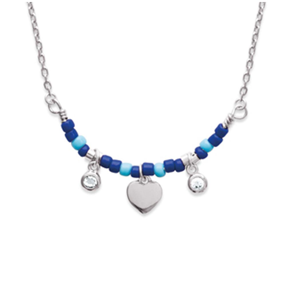 Les Trésors De Lily [P9256] - Collier argent 'Boho' bleu argenté rhodié - coeur 6 mm