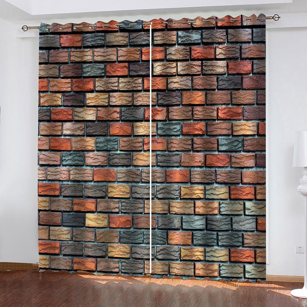 Curtains For The Home 3D Vintage Red Brick Wall Art Shading Bedroom Winodw Curtains Set For Living Room 2 Pieces Free Shiping