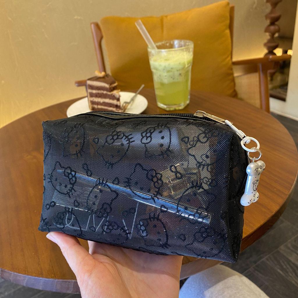 New Korean Style Flocking Mesh Makeup Bag: Portable Cosmetic Organizer & Coin Purse