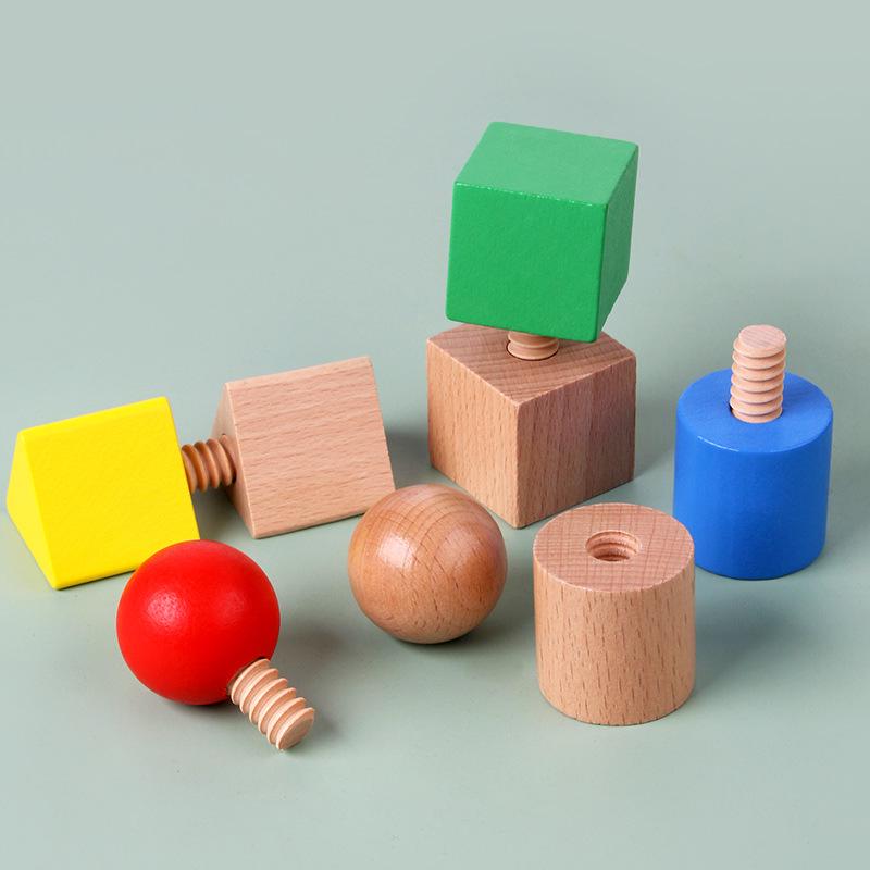 Wooden Geometric Shape Matching Building Blocks: Children s Educational Nut and Screw Concentration Training Toy.