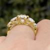 Huitan Gold Color Wedding Band Eternity Rings for Lady Luxury Claw Set Round Zirconia Finger  Female Gorgeous Accessories