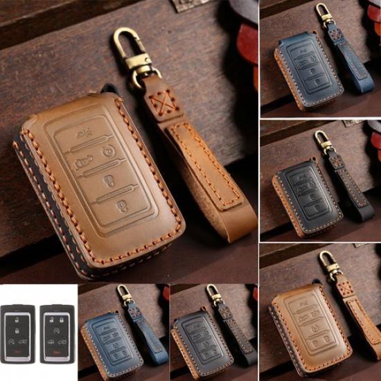 Leather Remote Key Cover Case Fob For Jeep Grand Cherokee Wagoneer 5/6 Buttons
