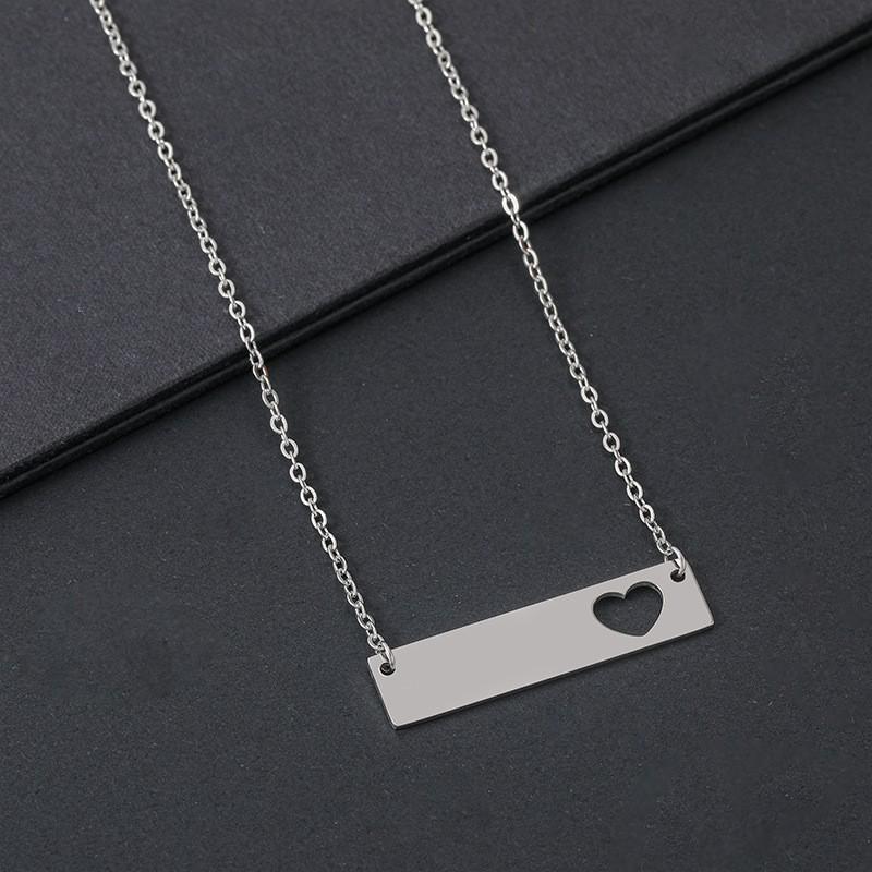 Stainless Steel Hollow Long Bar Engravable Necklace - Festival Gift