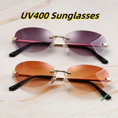 Frameless Oval Sunglasses Retro UV400 Outdoor Sun ProtectionTravel Beach Street Photography Fashionable and Simple Glasses