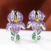 Charming Purple Enamel Iris Flower Huggie Earrings for Women Two Color Options Daily Wear and Party