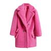 Fashion Women Solid Medium Turn-Down Collar Warm Plush Coat