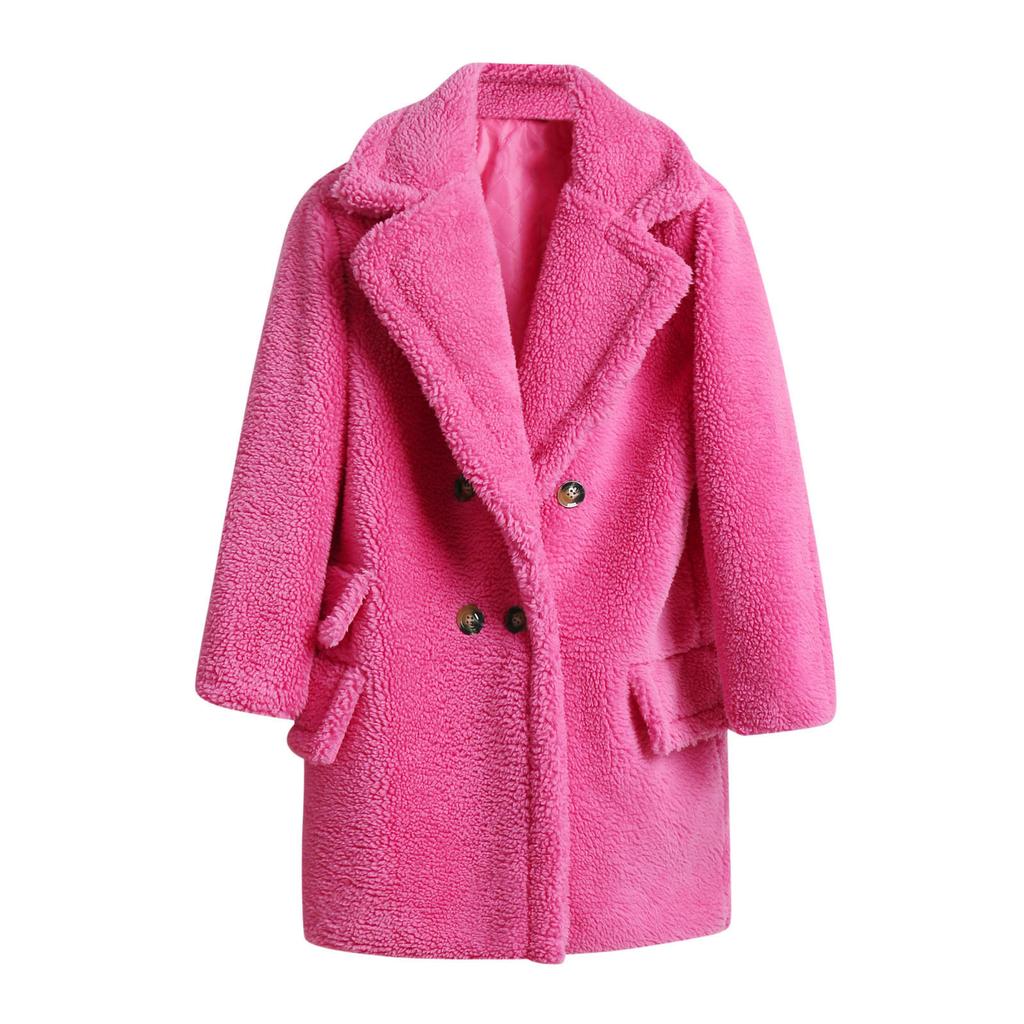 Fashion Women Solid Medium Turn-Down Collar Warm Plush Coat