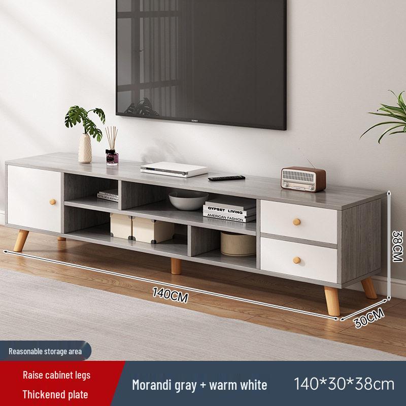 Yijiada Nordic TV Stand & Coffee Table Set: Modern Floor Cabinet for Small Apartments with Solid Wood Legs