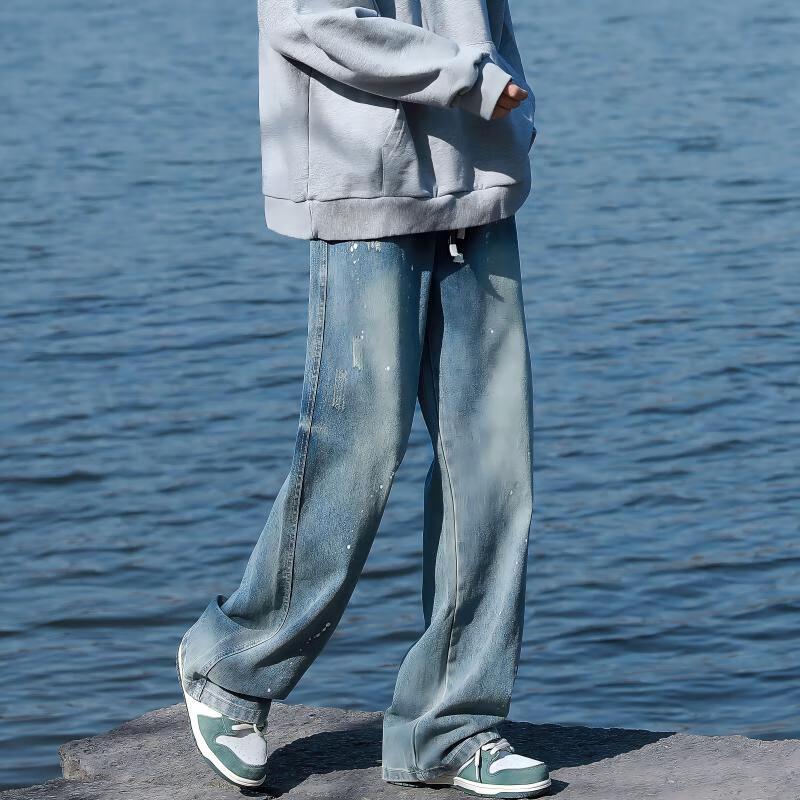 

Мужские джинсы прямого кроя в японском стиле с брызгами краски L