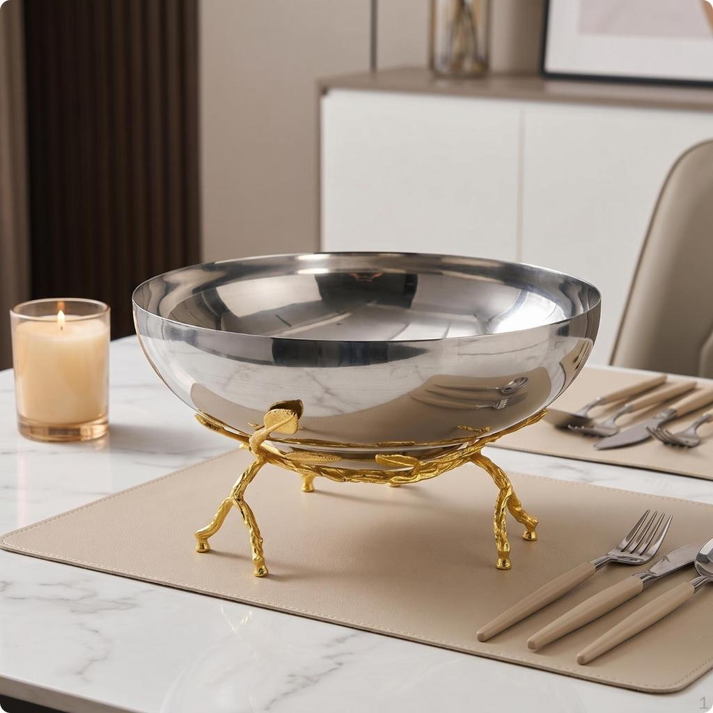 Decorative Bowl with Stand Stainless Steel Serving Dish Polished for Dining Table,