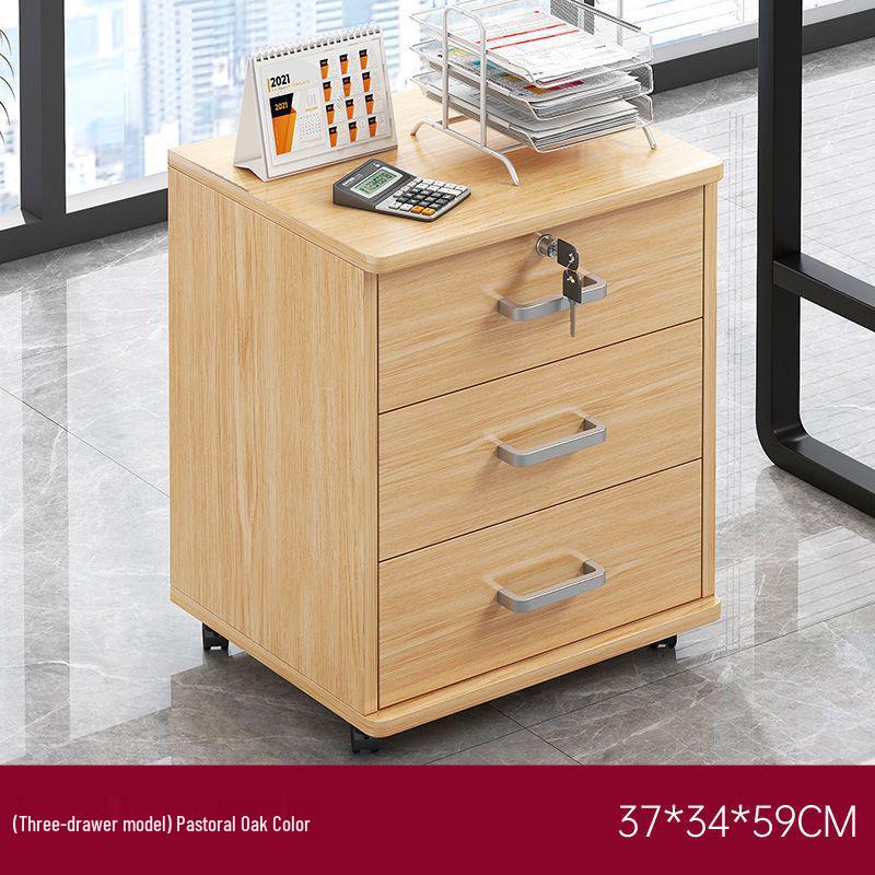 Wooden Office Filing Cabinet with Lock and Under-Desk Storage