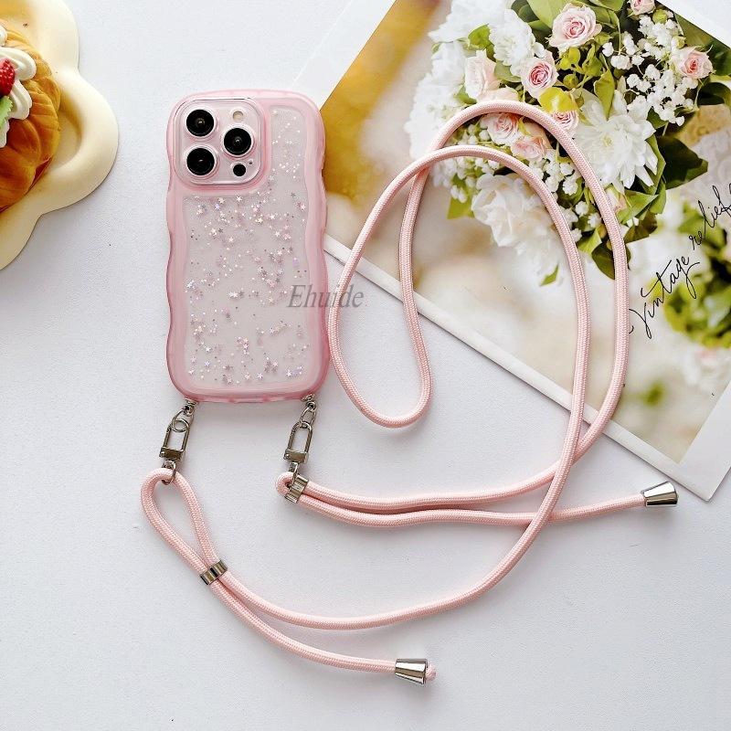 

Adjustable Strap Case For Samsung Galaxy S26 Ultra S23 S22 S25 Plus S20 S24 FE A56 Star Glitter Crossbody Lanyard Neck Cover S24&Case & Strap