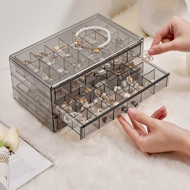 Organizzatori e Scatola Porta Gioielli in Acrilico con 3 Cassetti, Scatola Trasparente per Gioielli da Donna, Organizer per Orecchini per Anelli Collane