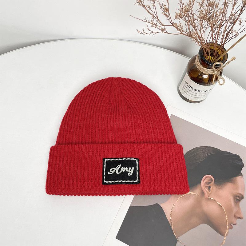 Big head circumference knitted wool hat men's winter outdoor cold and warm pullover hat simple letter bag head cold hat