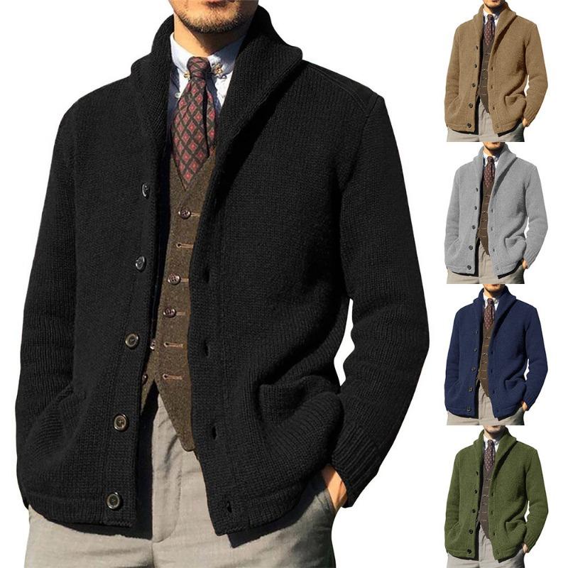 Lässige Mode Herren Revers Reine Strickjacke Einfarbig Pullover im Herbst und Winter Warme Strickjacke