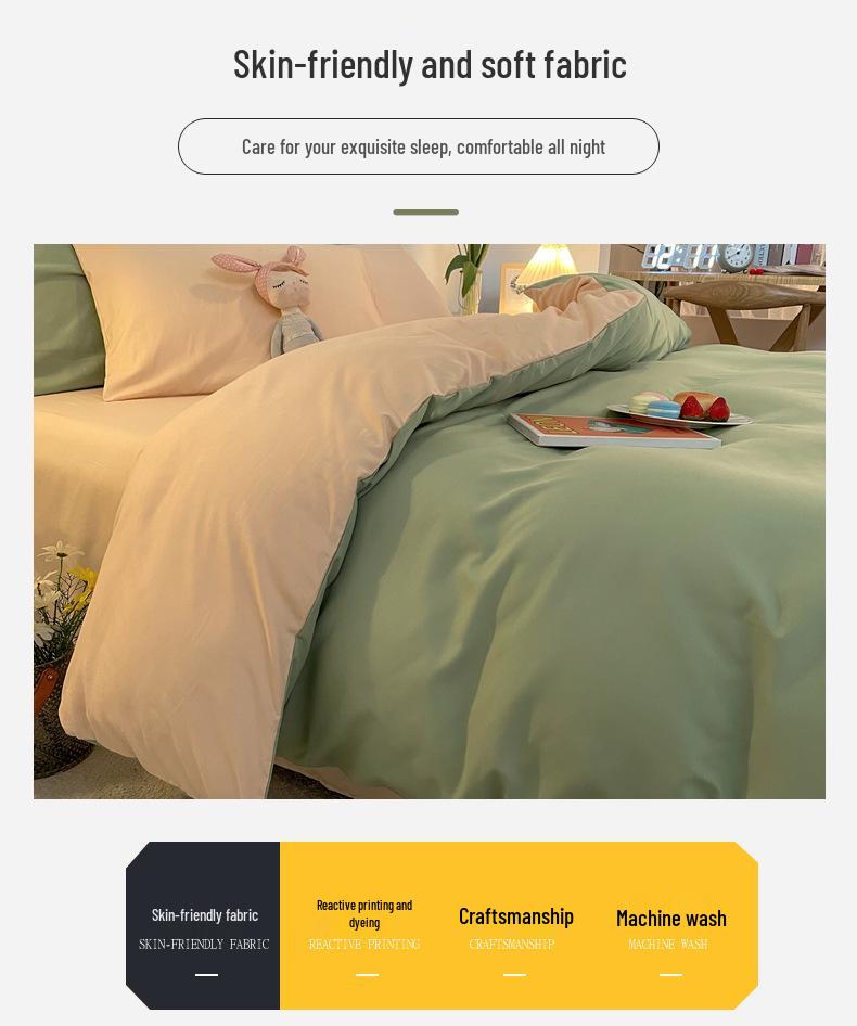 Solid Color Flannel Bedding Set: Bed Sheet, Duvet Cover, Pillowcase - Reactive Print, Three-Piece Set