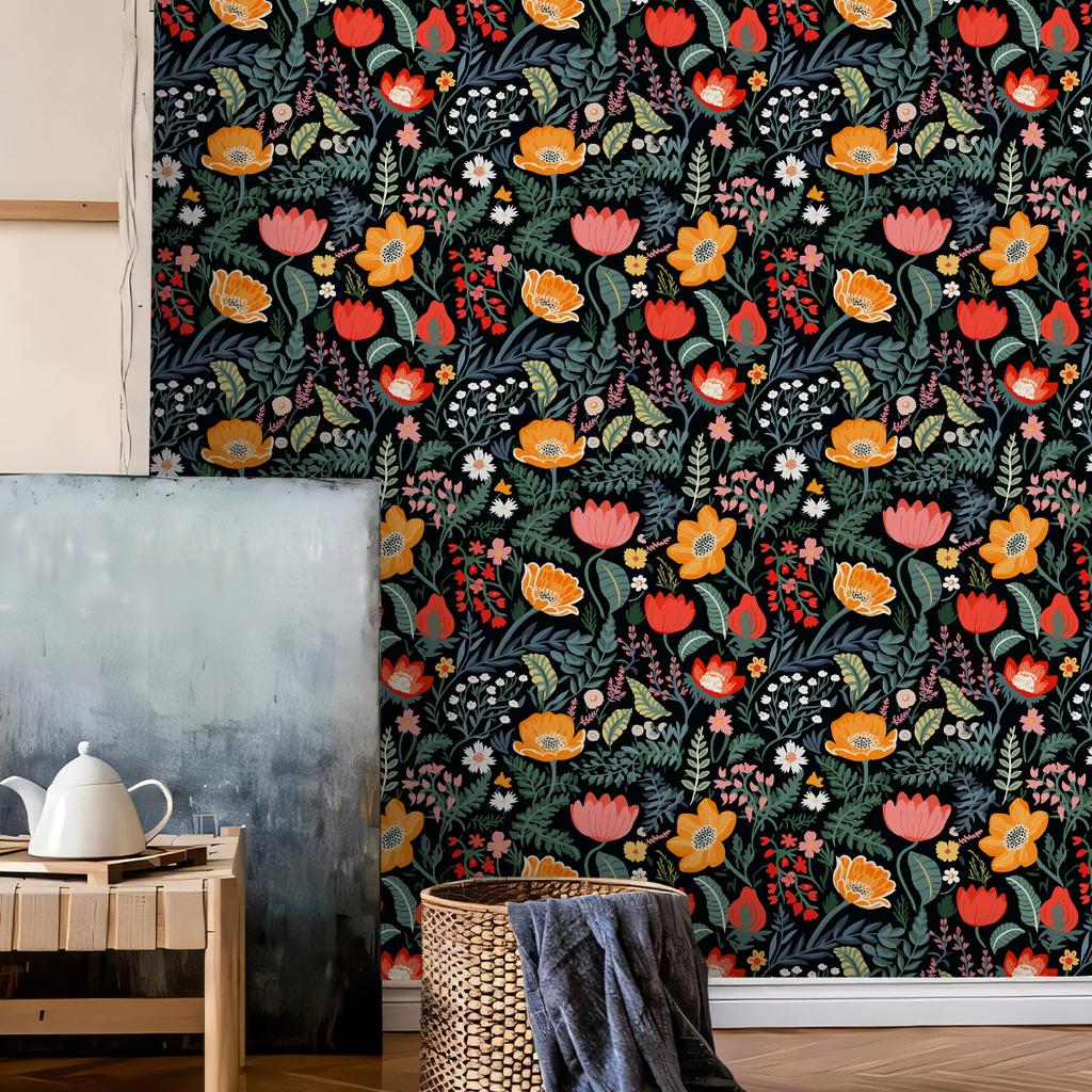Thickened Wallpaper Self-Adhesive High-End Wall Decoration Flower Green Plant Wall Sticker Room Decoration