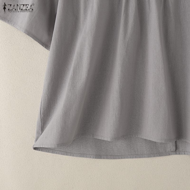 ZANZEA Damen Freizeit Rundhals Einfarbig Kurzarm Bluse