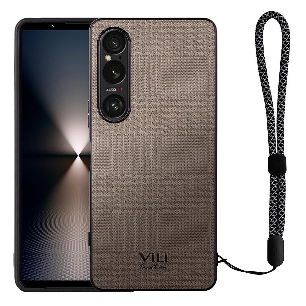 

VILI TH Series for Sony Xperia 1 VI Case PU Leather+PC+TPU Cell Phone Cover with Wrist Strap Grey
