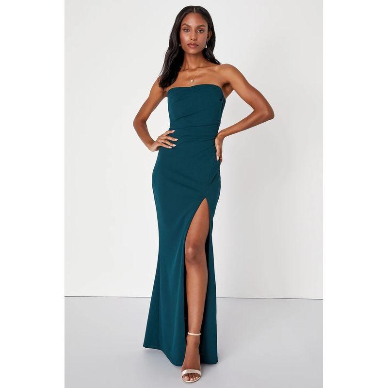 

Ozhouzhan Lu Home High end Wrap-around Sexy Backless Tube Top Fishbone Chest Emphasizing Split Formal Dress Long dress Party Evening Wear Green M