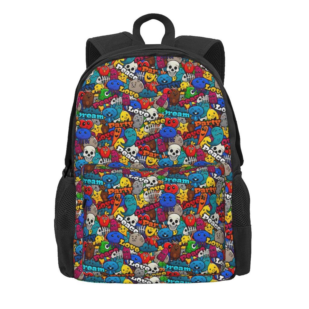 Schwarz-Weiß Graffiti Rucksack Abstraktes Symbol Neuheit Rucksäcke Damen Herren Universität Langlebig Schulrucksäcke Design Rucksack
