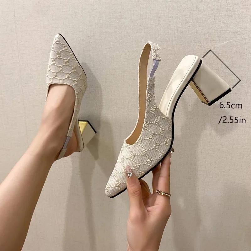 Elegant Open Heel Sandals for Women Square Heel Pointed Tip Solid Color Luxury Sandals Women Designers Leisure Workplace Heels