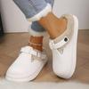 Waterproof Eva Furry Mules Slippers Women Winter Metal Buckle Warm Plush Slippers Soft Thick Bottom Non Slip Indoor Shoes(Order A Size Up)