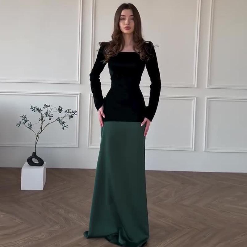 

2024 Осень Женское Элегантное Платье с Длинным Рукавом и Цветными Блоками XXXL зелёный