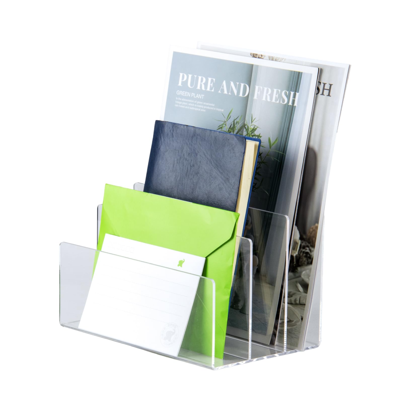 

Andacar Desk Shelf, Storage Rack, 3 Compartments, File Box, Desk Rack, Office Storage Rack, No Installation Required, Clear Plastic, Bookshelf,