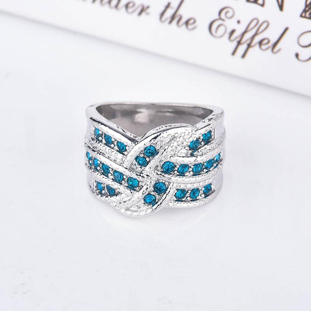 925 Silver Plated Blue Sapphire Ring for Women Exaggerated European Style Engagement Wedding Band no. 6