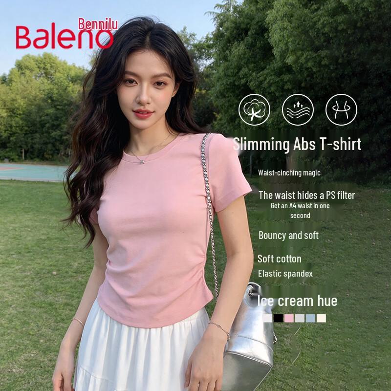 Baleno Women s Pleated Slim-Fit Short Sleeve T-Shirt L