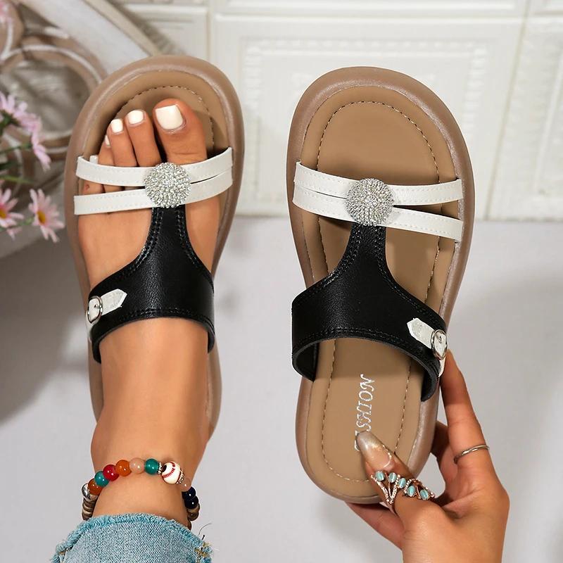 Mixed Colors Flat Slippers Women Shiny Crystal Ball Soft Sole Non Slip Beach Shoes Summer Comfort Light Platform Outdoor Slides