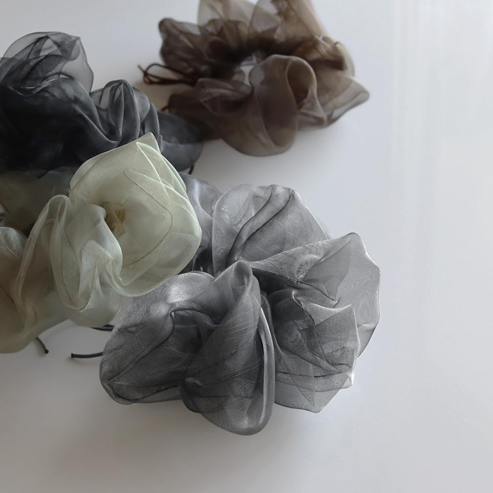 JewelVOX Scrunchie Hair Hair Accessory for Organza Cute and Stylish Tie, Women, Ribbon, (Khaki)