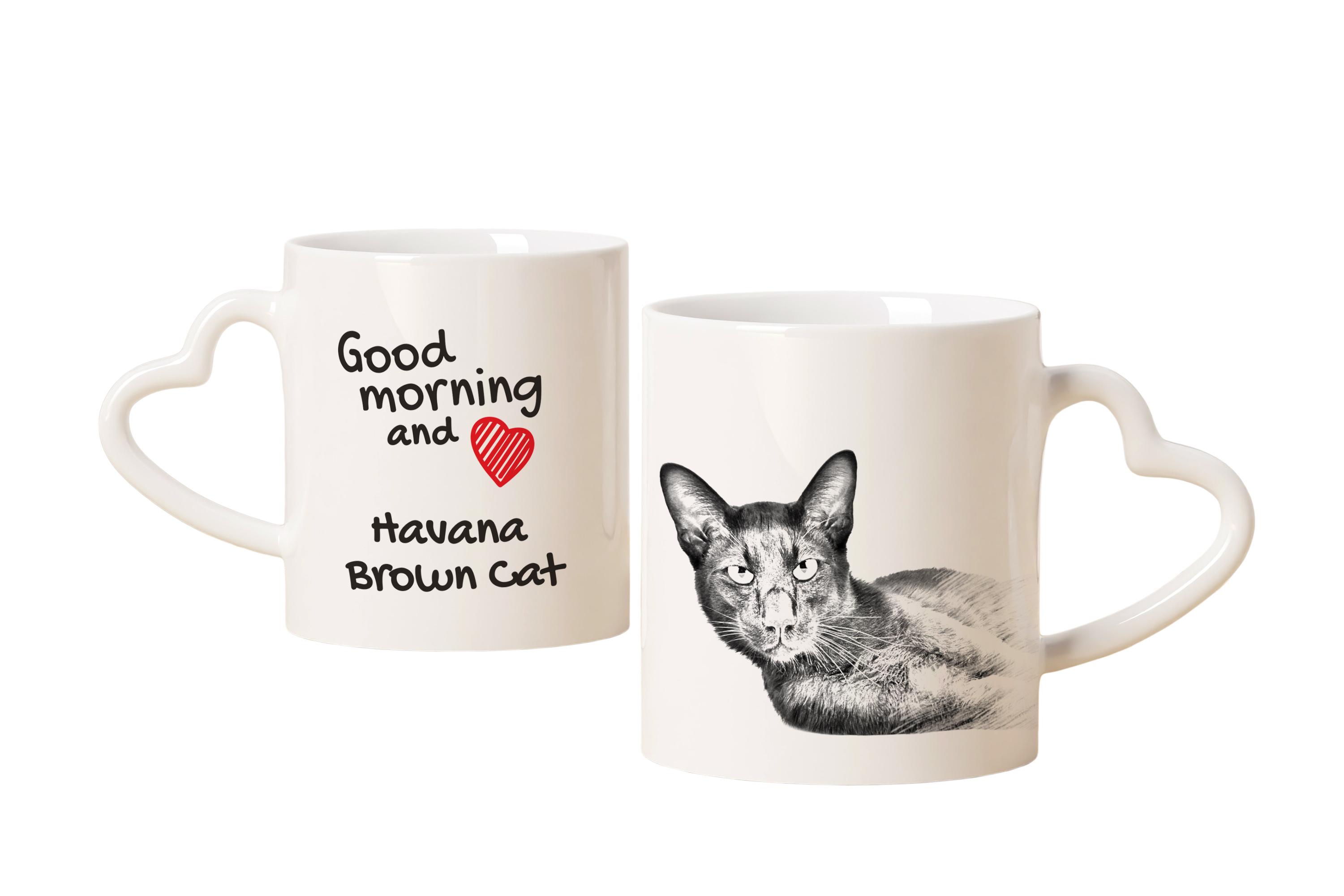 

Havana Brown - cat mug, adorable heart-shaped handle mug, universal gift from Art-Dog brand білий