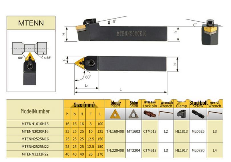 60° CNC External Turning Tool Holder - MTENN2525M22/MTENN3232P22