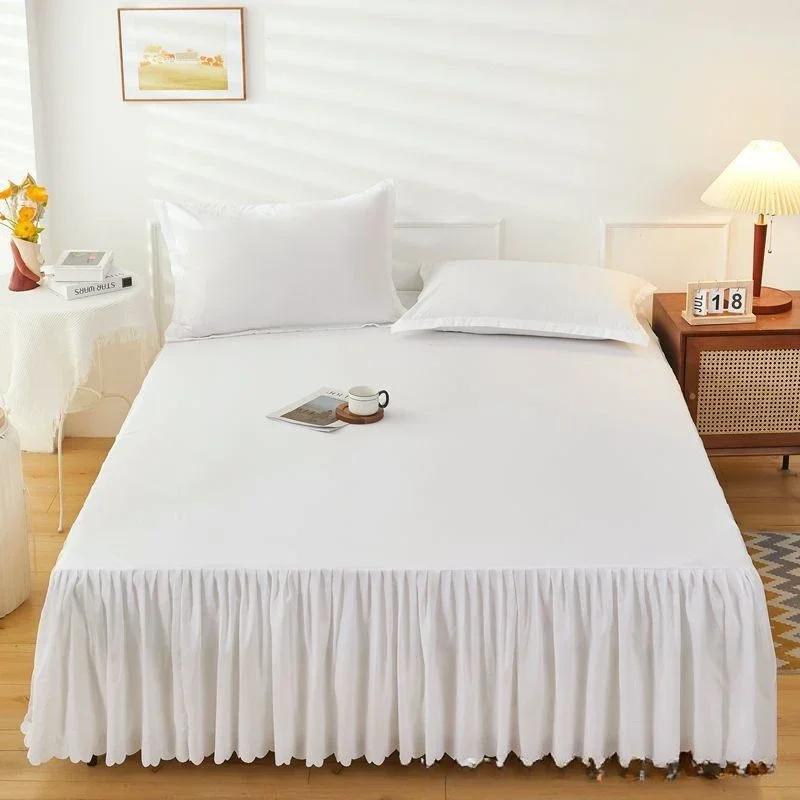 Solid Color Bed Skirt Single Bed Cover Non-slip Mattress Protector 1.2/1.5/1.8M  (Without Pillowcase)