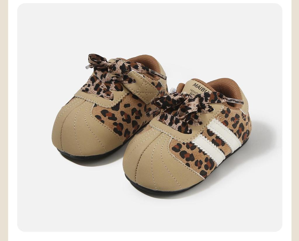 Spring 2026 Girls' Retro Leopard Print Baby Walker Shoes - Ugly Cute, Color Block Design.