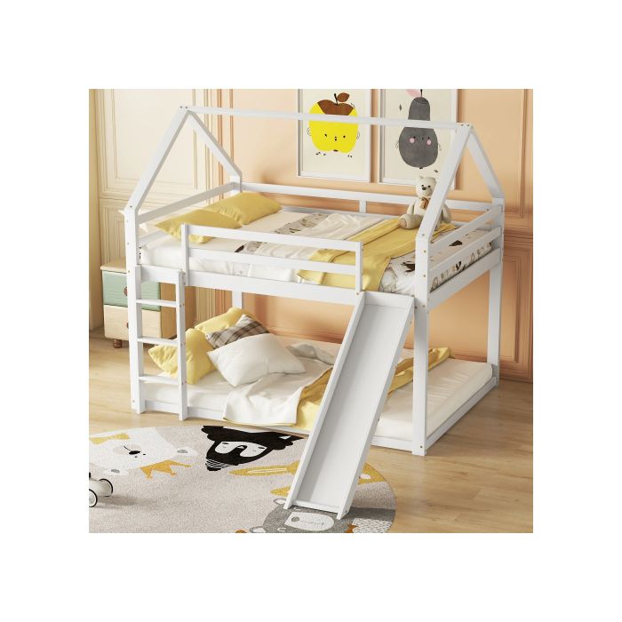 Lit Superposé - MUVOE - 140x200 Cm - Blanc - Toboggan - Échelle Interchangeable