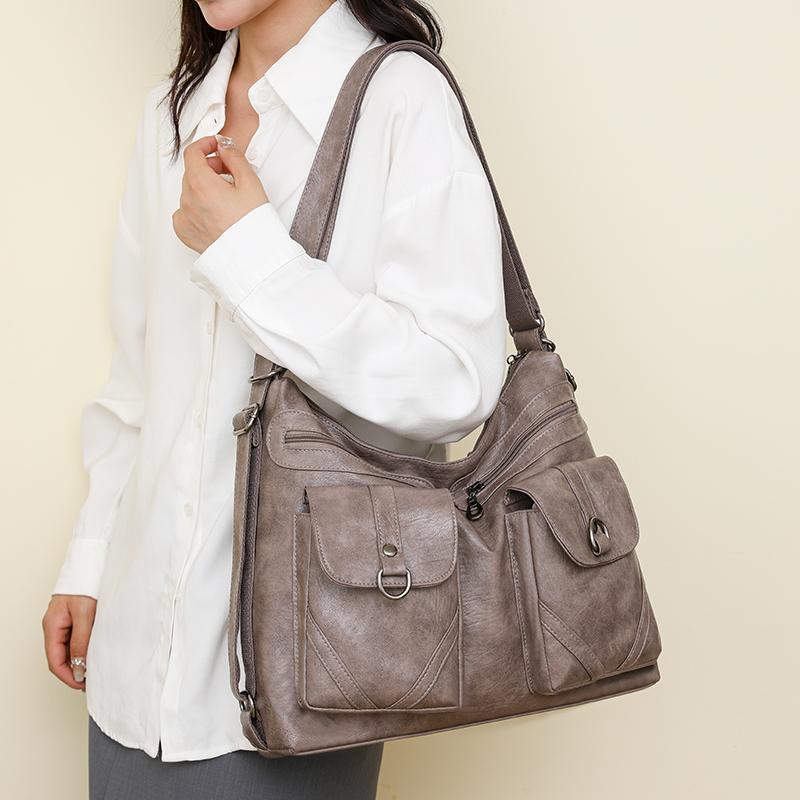 Damen Tasche Vintage Umhängetasche Große Kapazität Multi-Pocket PU Weiches Leder