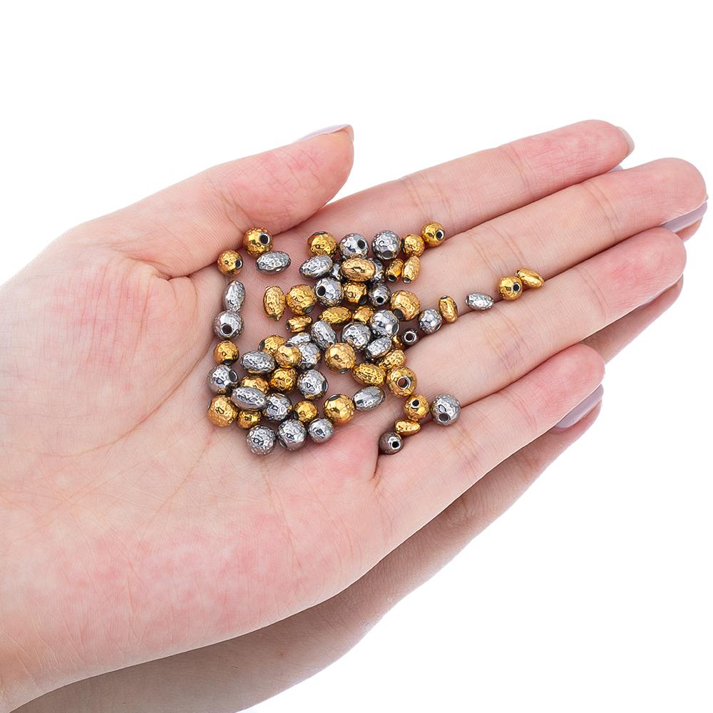 20PCS Stainless Steel Gold Plated Round Oval Dots Texture Small Spacer Beads for Needlework DIY Bracelet Jewelry Making Craft