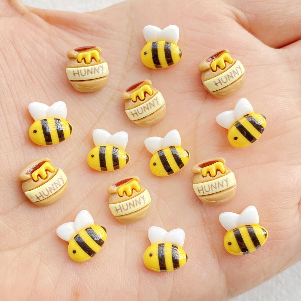 20 Stück Niedliche Mini Cartoon Biene, Honigtopf Nail Art Flatback Strassperle Scrapbook DIY Maniküren Applikationen Zubehör Basteln